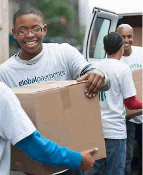 Global Payments team members serving in the community.